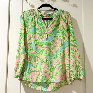Lilly Pulitzer pink green and blue pattern Elsa Top Size Small